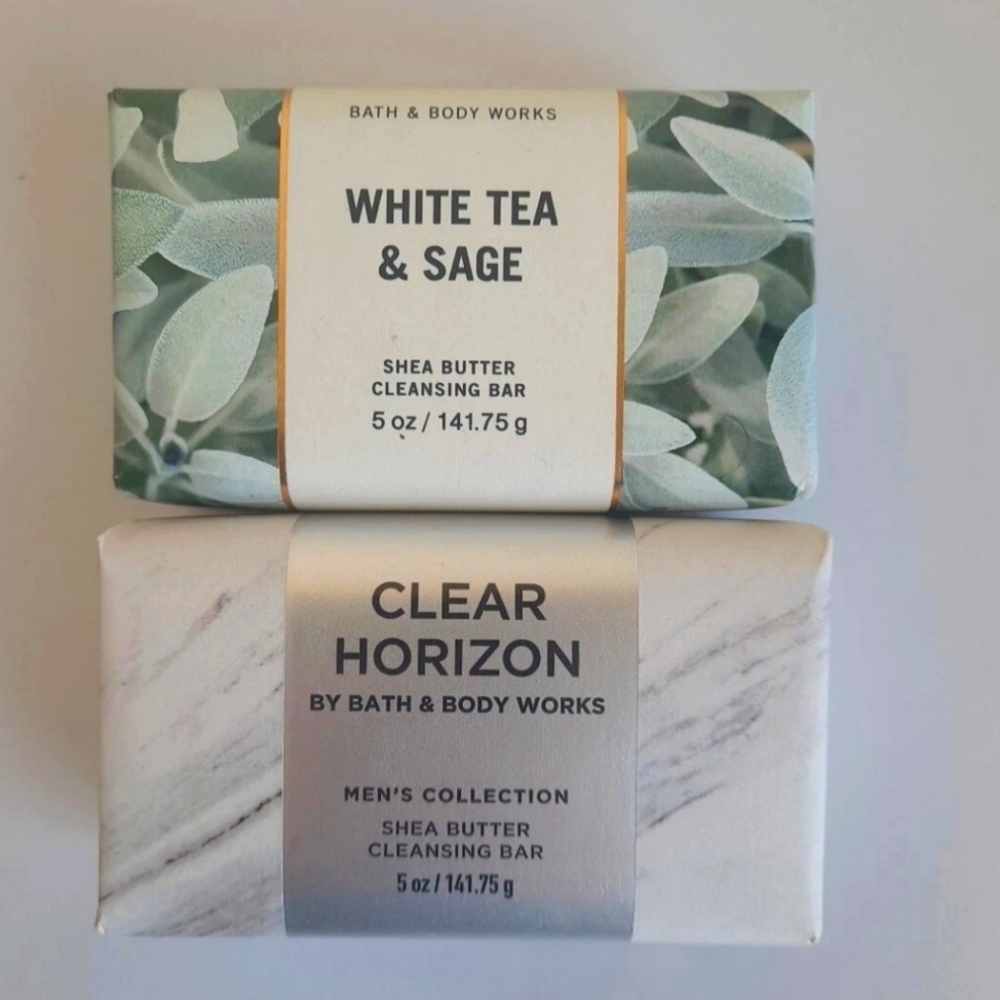 2 X Bath And Body Works Cleansing Bar Soap White Tea & Sage And Clear Horizon